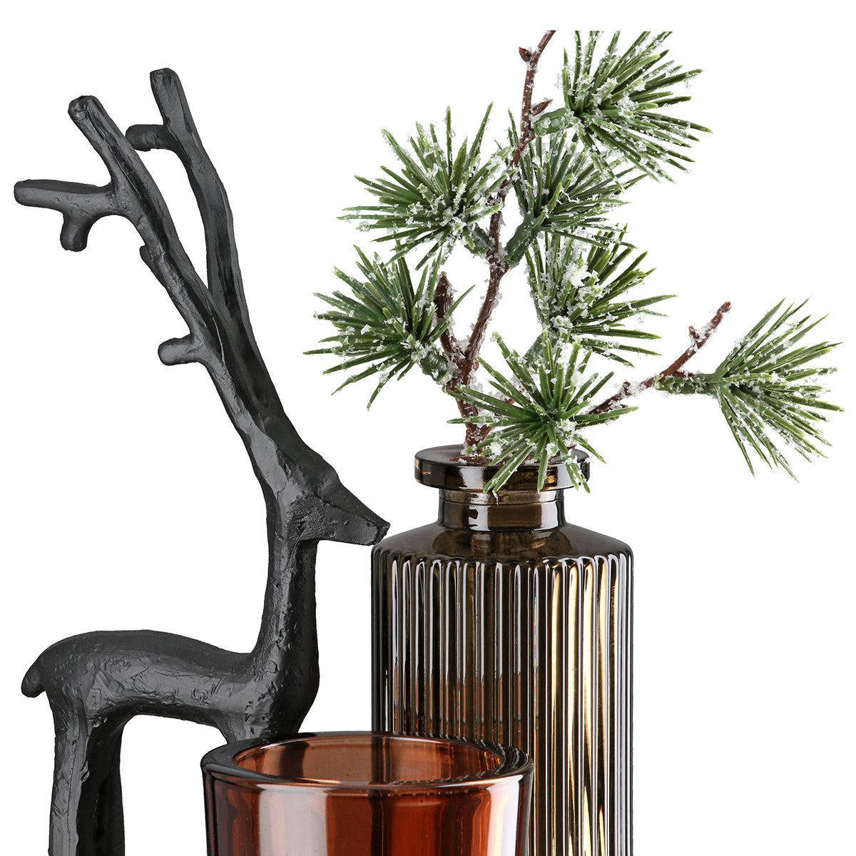 Deko Ensemble Black Deer Winterzauber rund Glas Hirsch Weihnachtsdeko