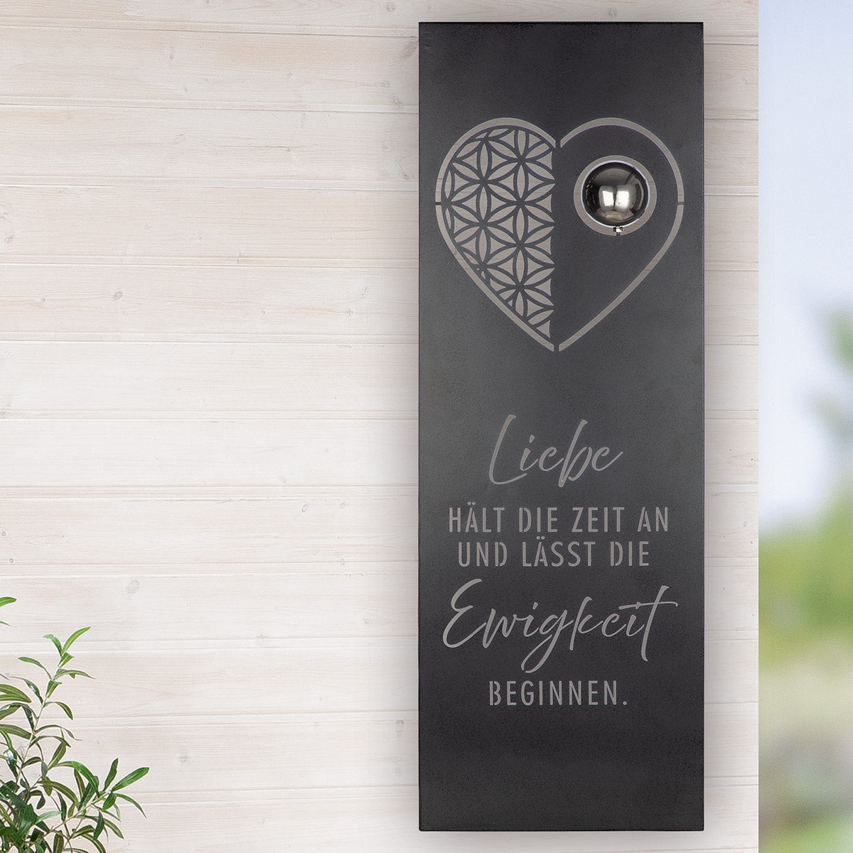 Wandobjekt Eternia Herzmoment aus Metall rechteckig grau mit Spruch