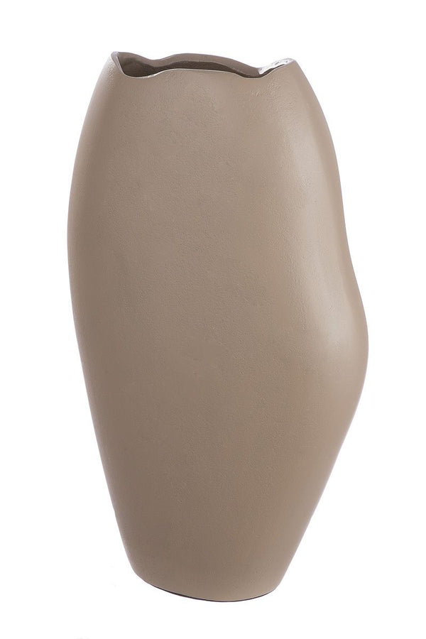Aluminium Vase Helena - Elegante Beige Vase mit Geschwungenem Rand, Moderne Tischdekoration, 33cm Hoch