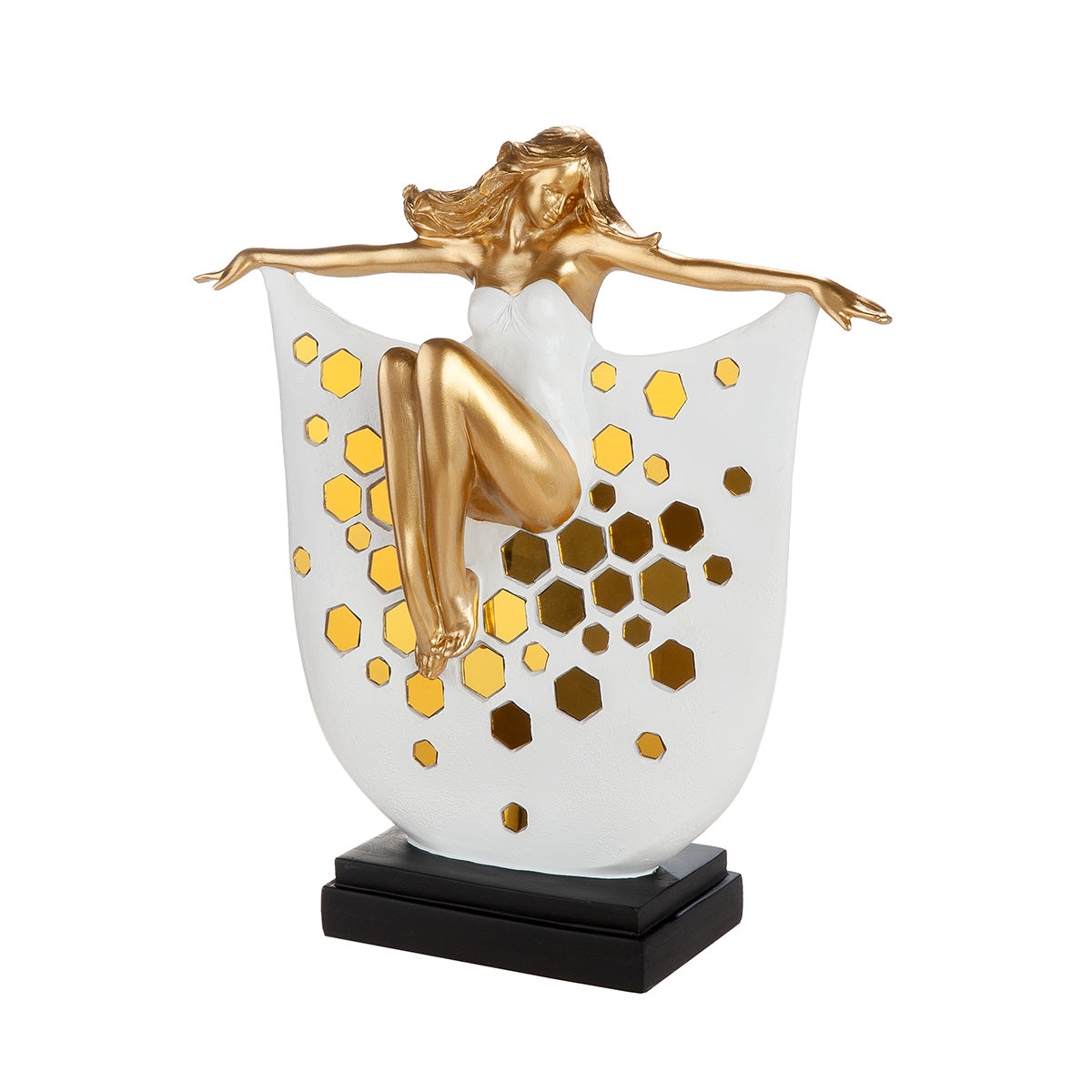 Skulptur Lichttanz Frau weiß goldfarben 34 cm