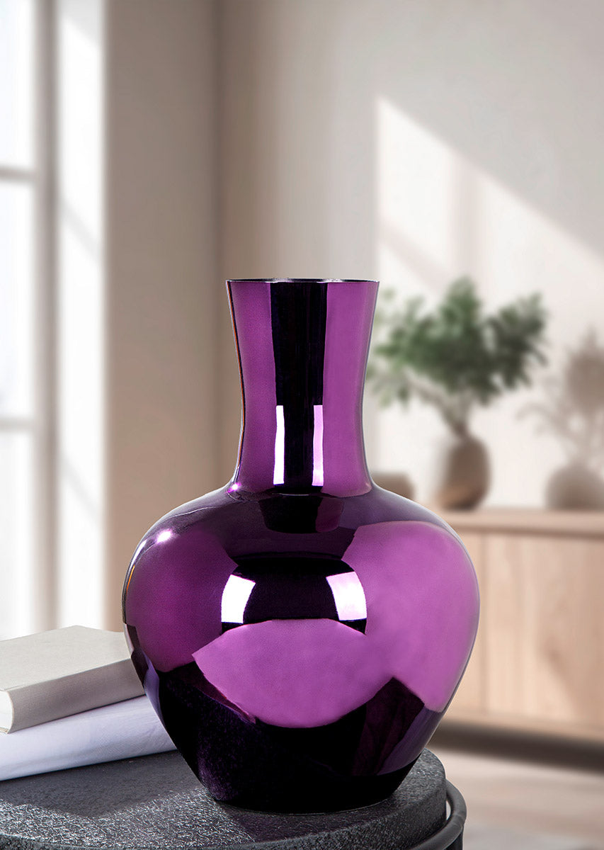 Vase Lumina Bauchig Lila Metall 39 cm