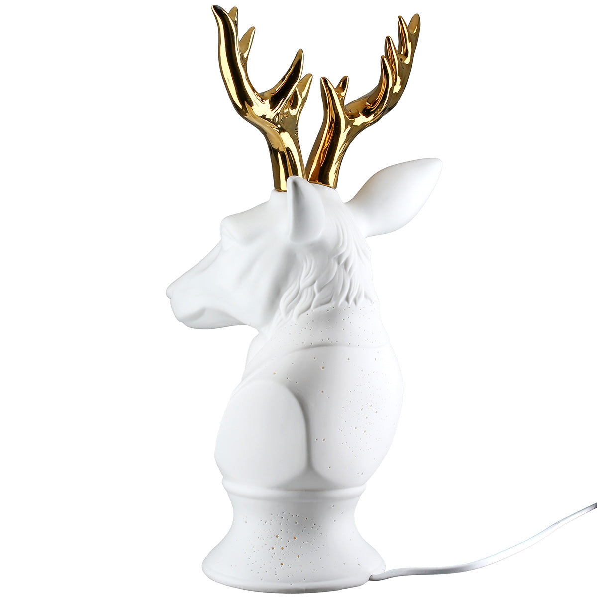 Tischleuchte Cervaro Hirsch Weiß Gold Porzellan 40.5 cm