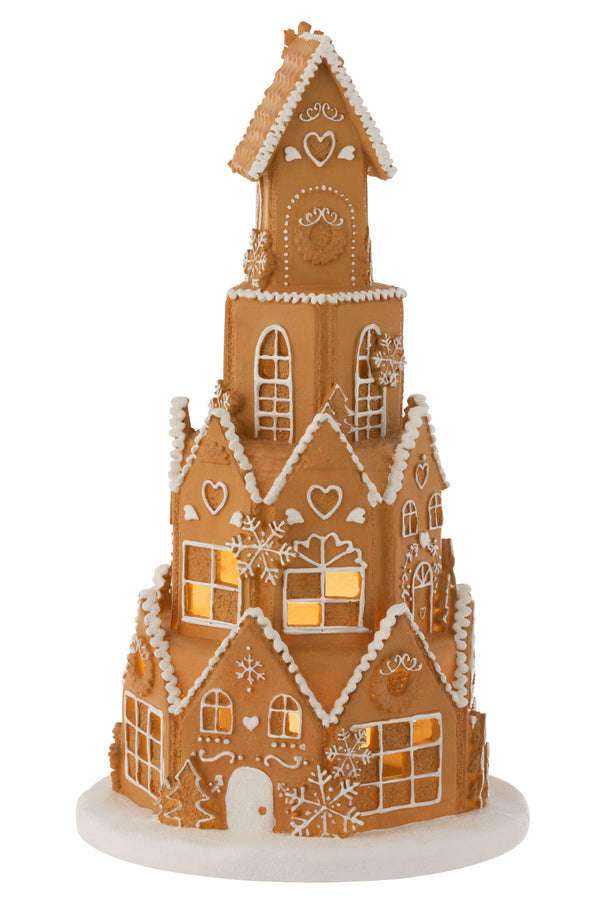 Märchenhaftes Lebkuchenhaus Turm mit LED-Beleuchtung - Ein festlicher Blickfang in detailverliebter Ausführung