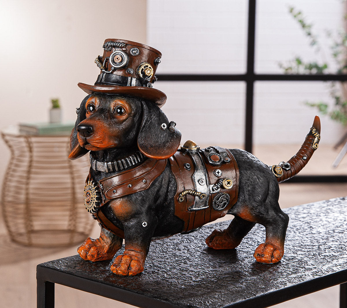 Dackel Figur Steampunk Bruno Gear braun schwarz Dekofigur