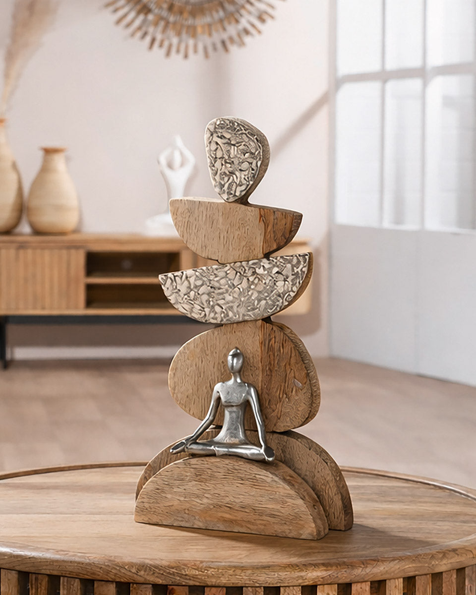 Skulptur Achtsamkeit Steindaube Balancefigur Holz Metall