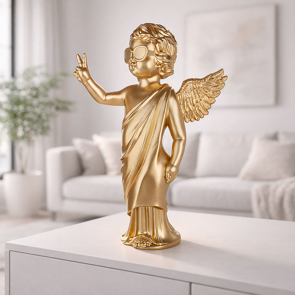 Dekofigur Engel Gloria goldfarben mit Sonnenbrille 50 cm