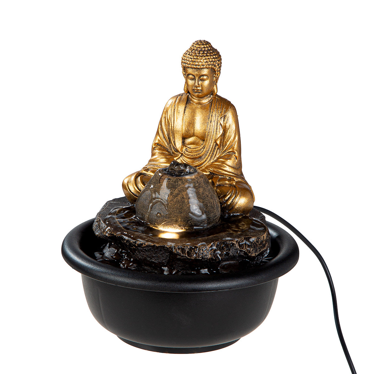 Tischbrunnen Samadhi Buddha Gold Ruhequelle Zenbrunnen
