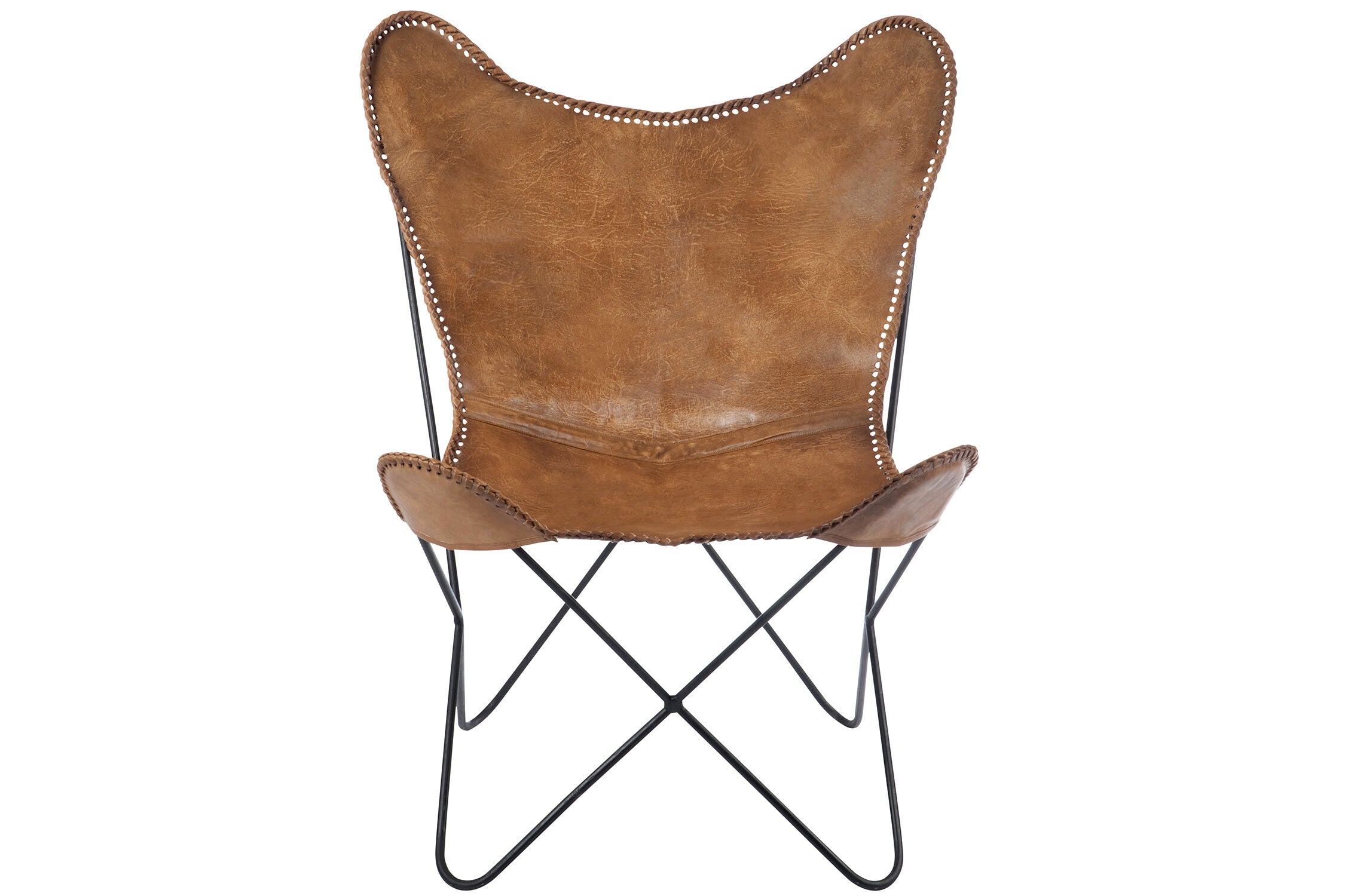 Luxus Lounge-Sessel Cognac - Echtleder mit schwarzem Metallgestell