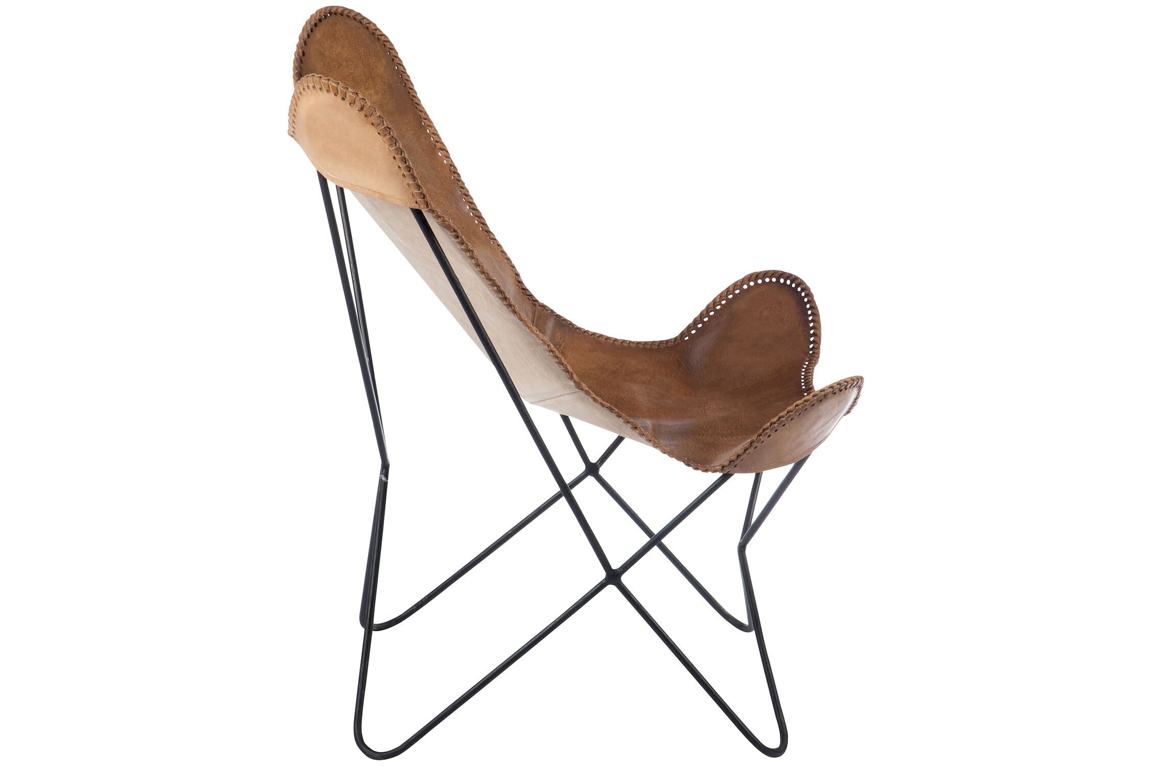 Luxus Lounge-Sessel Cognac - Echtleder mit schwarzem Metallgestell