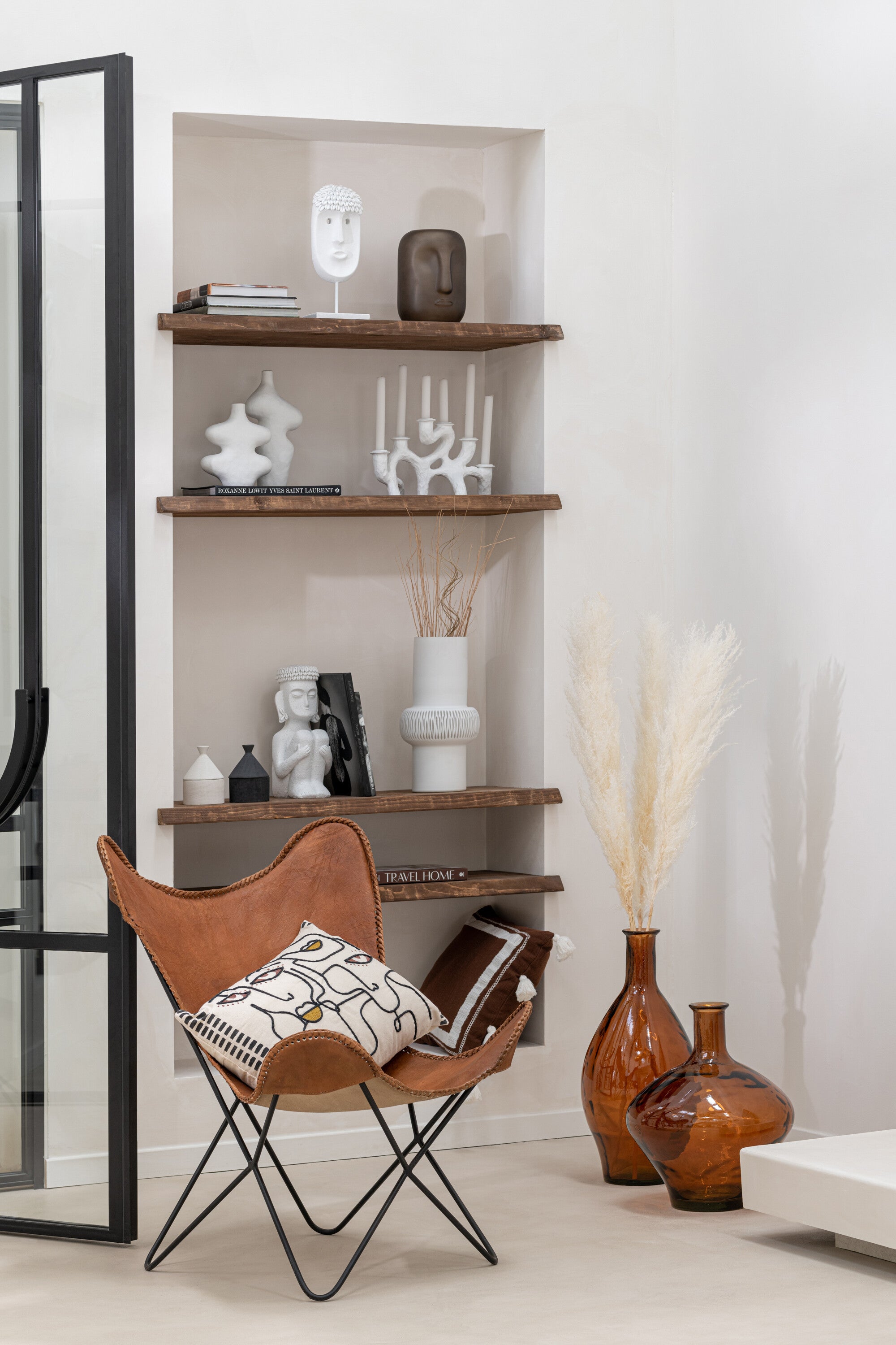 Luxus Lounge-Sessel Cognac - Echtleder mit schwarzem Metallgestell
