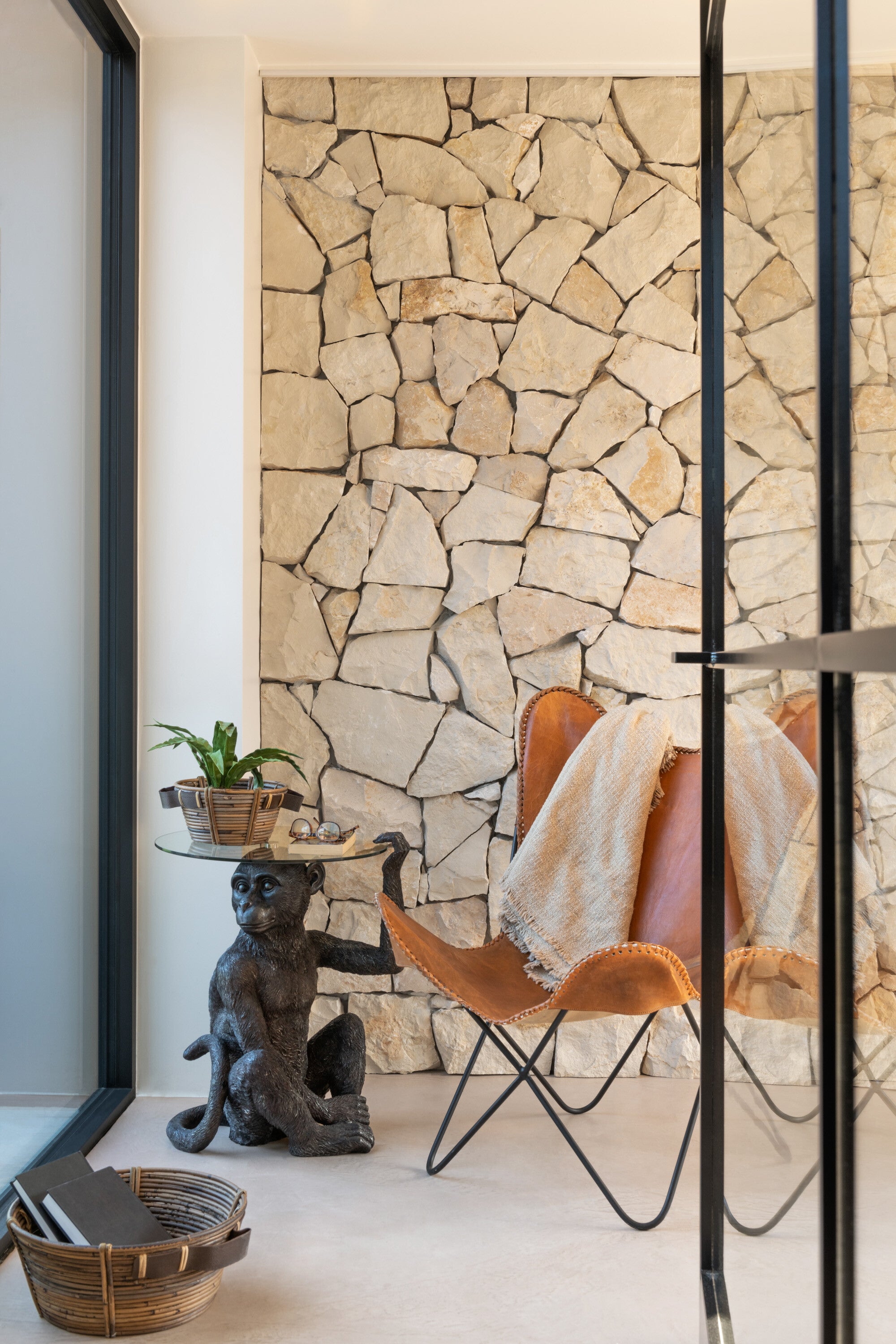 Luxus Lounge-Sessel Cognac - Echtleder mit schwarzem Metallgestell