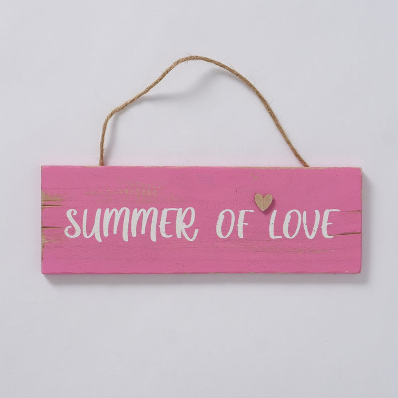 Dekorative Holzschilder "Summer of Love" im 2er Set mit Jute-Aufhängung in Shabby Chic Optik