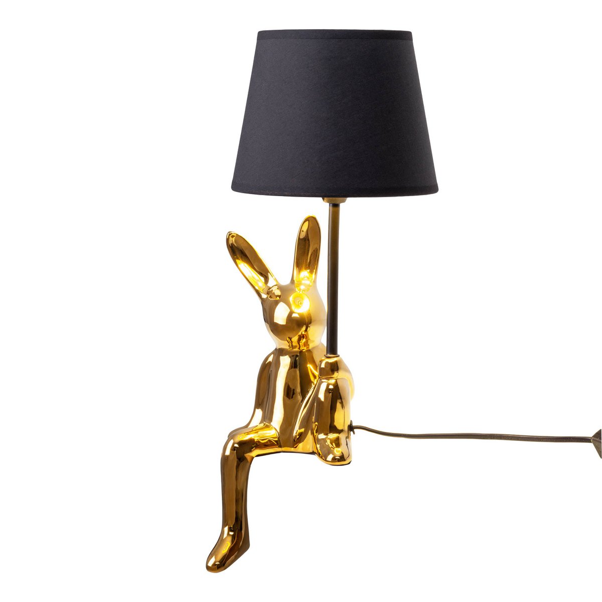 Tischleuchte "HELGE" Ø 18 cm, Höhe ca. 45 cm, aus Keramik in Schwarz und Gold, schwarzer Textilschirm