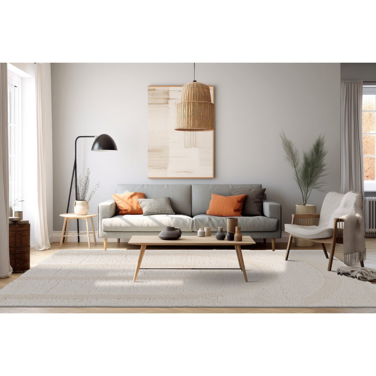 Dicker zotteliger Teppich im recycelten Polyester mit moderner Arkadien -Relief