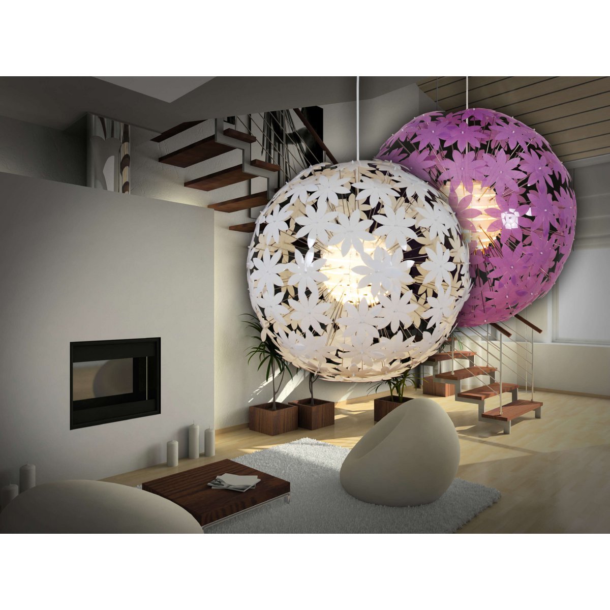 Pendelleuchte "FLOWERY MEADOW" Ø 55 cm, Blüten aus Kunststoff, E27-Fassung