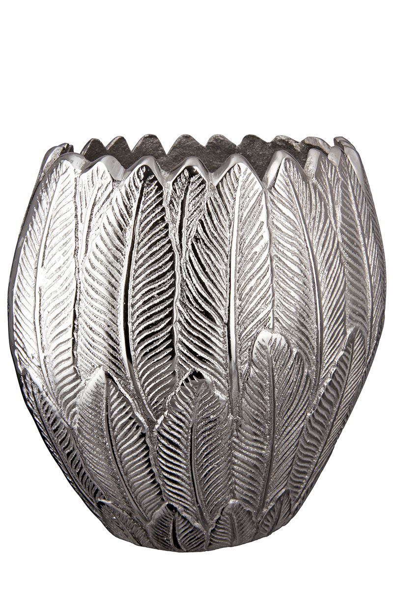 Sphärische Eleganz Handgefertigte Aluminium Kugelvase 'Feder' in Silberfarben