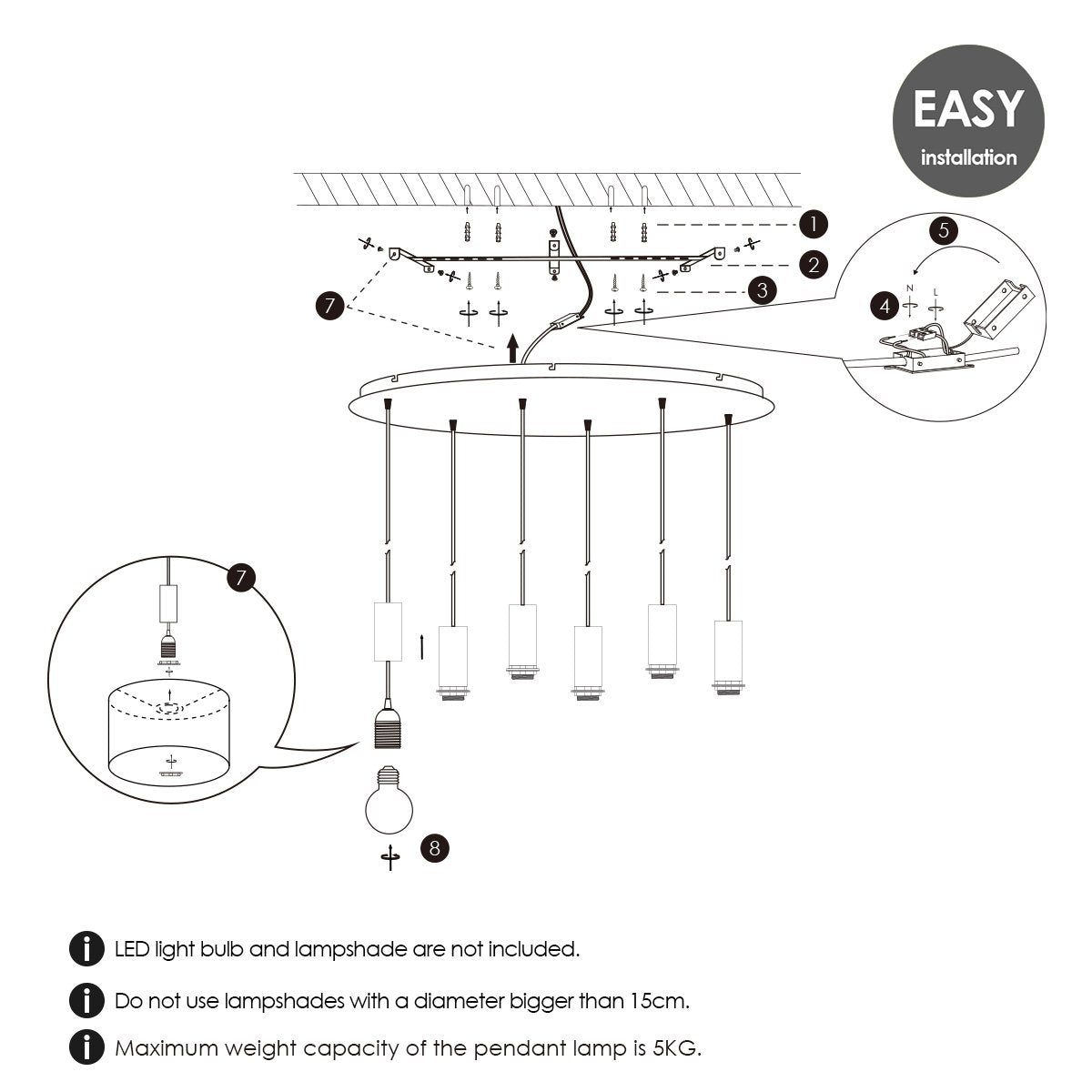 Ovale Hängelampe aus schwarzem Metall, 6 l – 60/22/137,5 cm