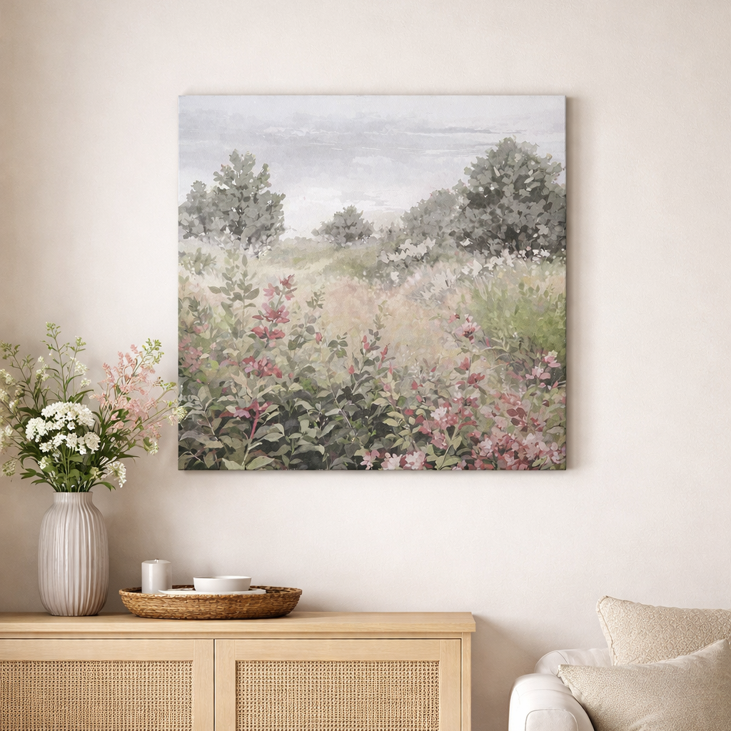 Leinwandbild Wiese Natur Blumen Landschaft quadratisch 60 cm