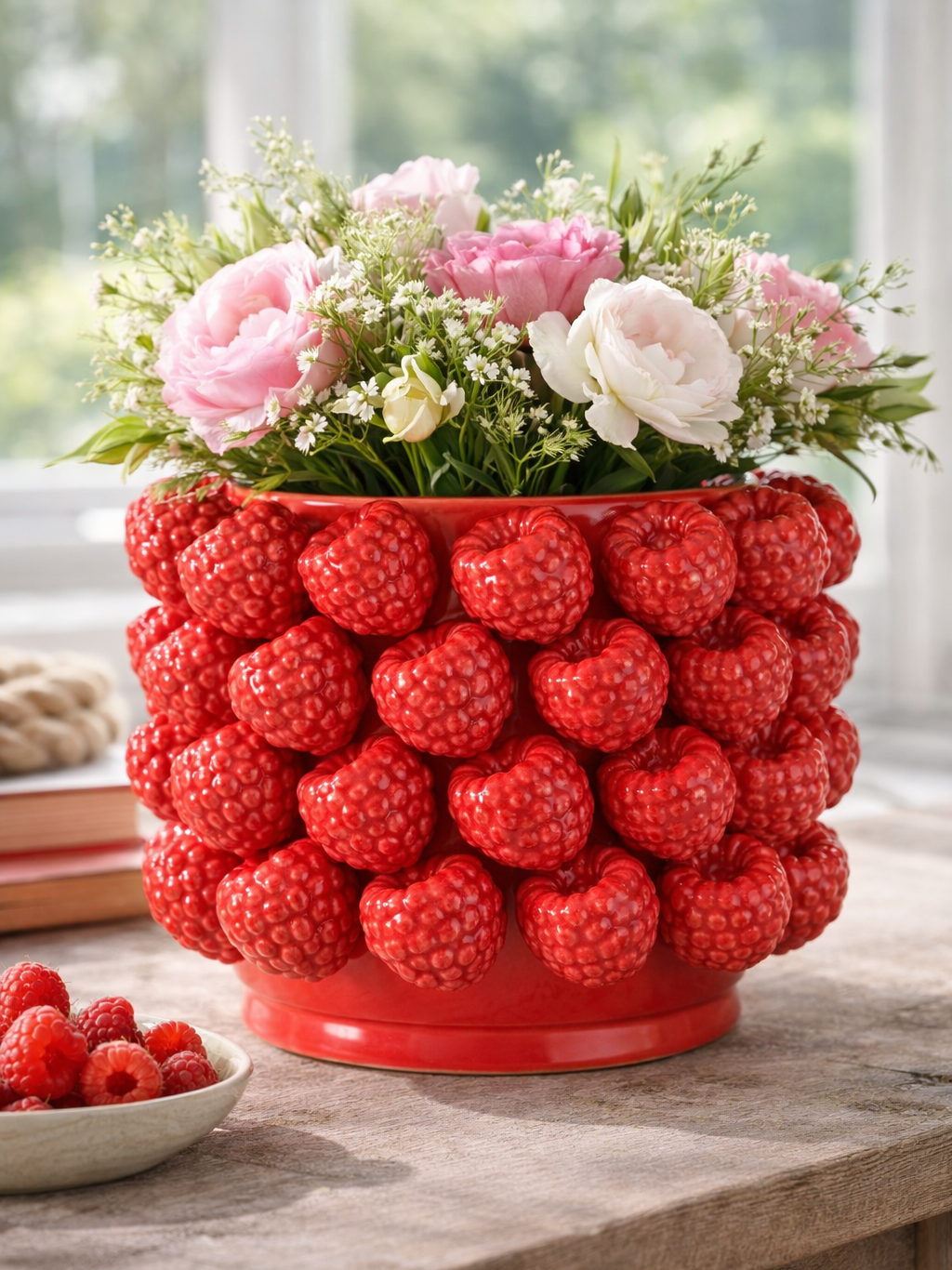 Rubina Himbeer Vase rot Keramik glänzend rund