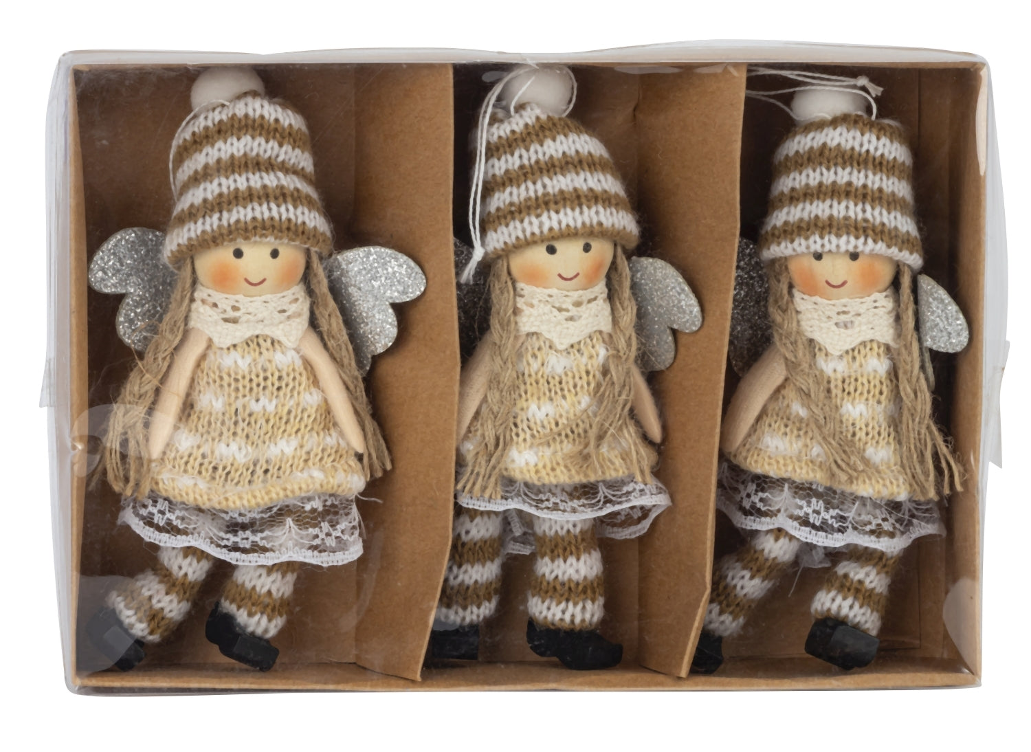 Holz Engel Frieda braun weiß zum Hängen 13 cm 3 Stück