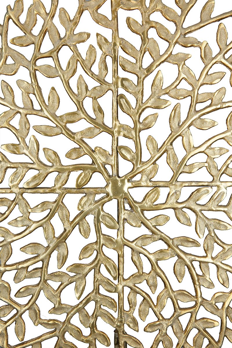 Elegante Aluminium Skulptur 'Tree' – Goldene Schönheit auf silberfarbenem Sockel