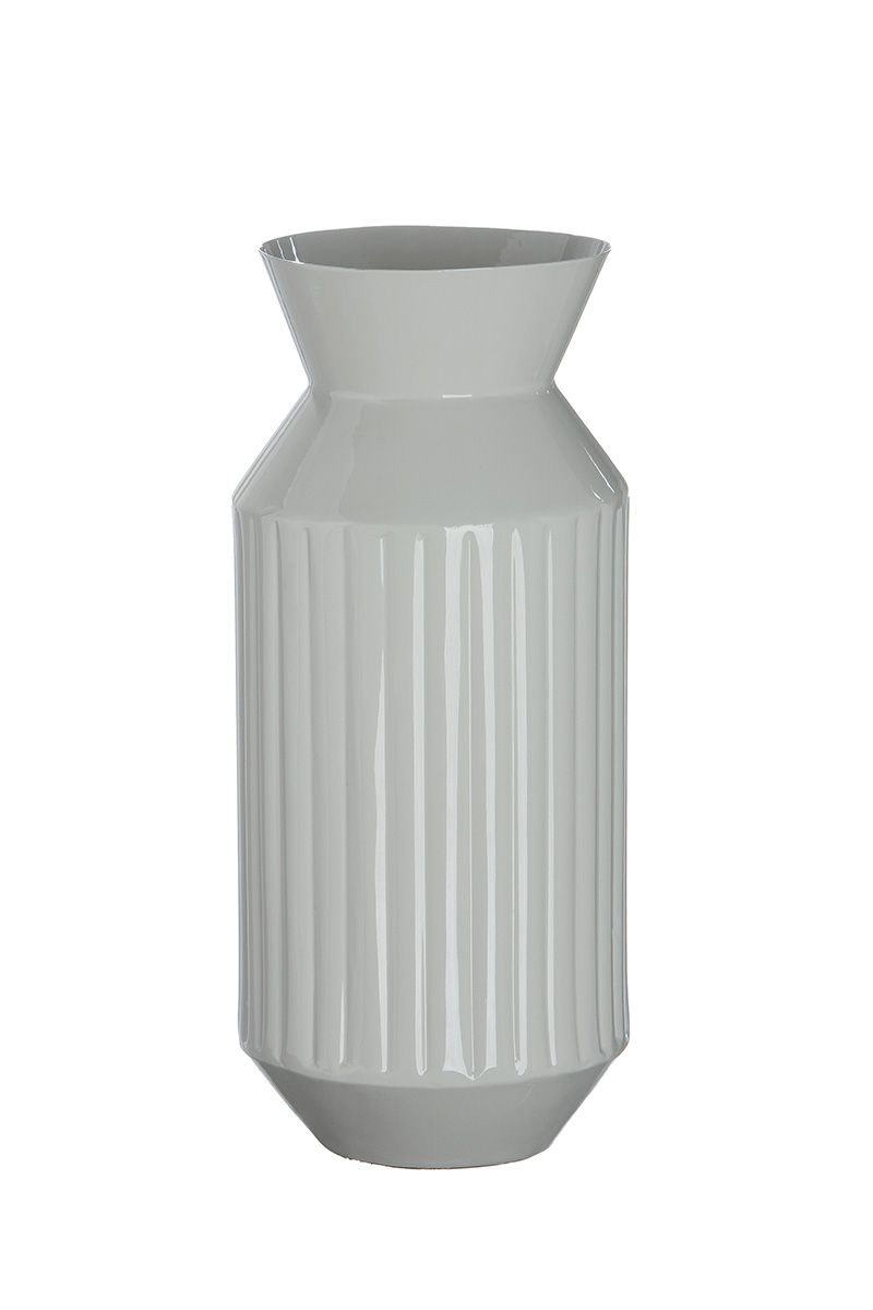 Elegante set van 2 metalen vazen 'Powder' in lichtgrijs - 35 cm & 30 cm hoogte - Modern design voor stijlvolle bloemstukken
