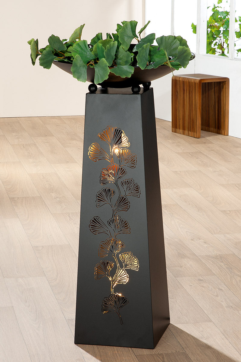 Ginkgo Elegance Schalenständer Schwarz Metall 95cm Dekosäule