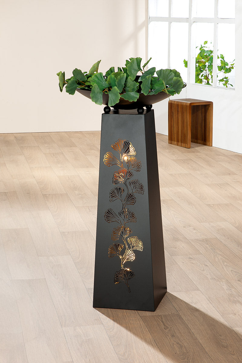 Ginkgo Elegance Schalenständer Schwarz Metall 95cm Dekosäule