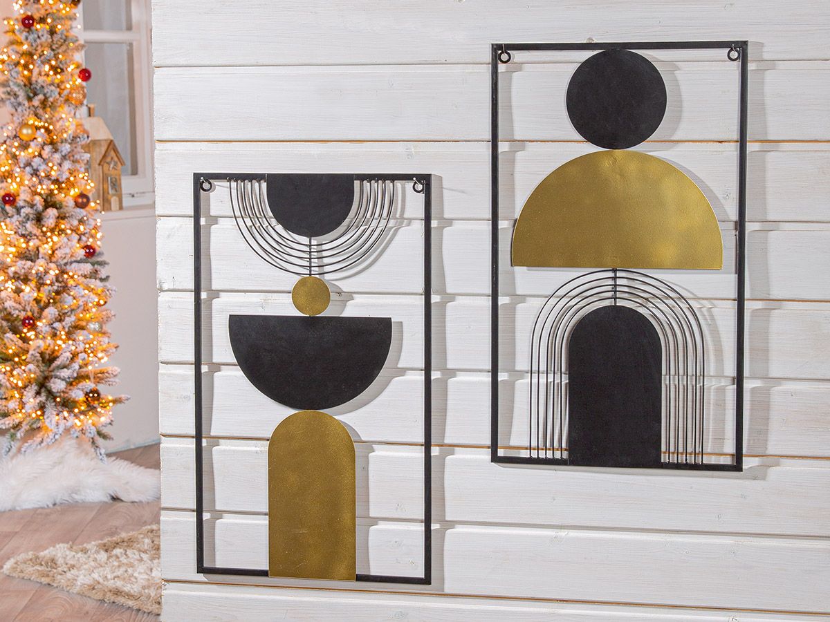 2er-Set Wandrelief Moda – Stilvolles Metall-Design in Gold und Schwarz