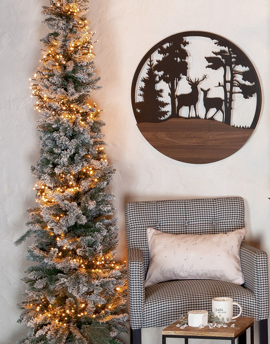 2er Set Wandrelief "Hirsche im Wald" 60cm – Metall & MDF in Dunkelbraun/Natur