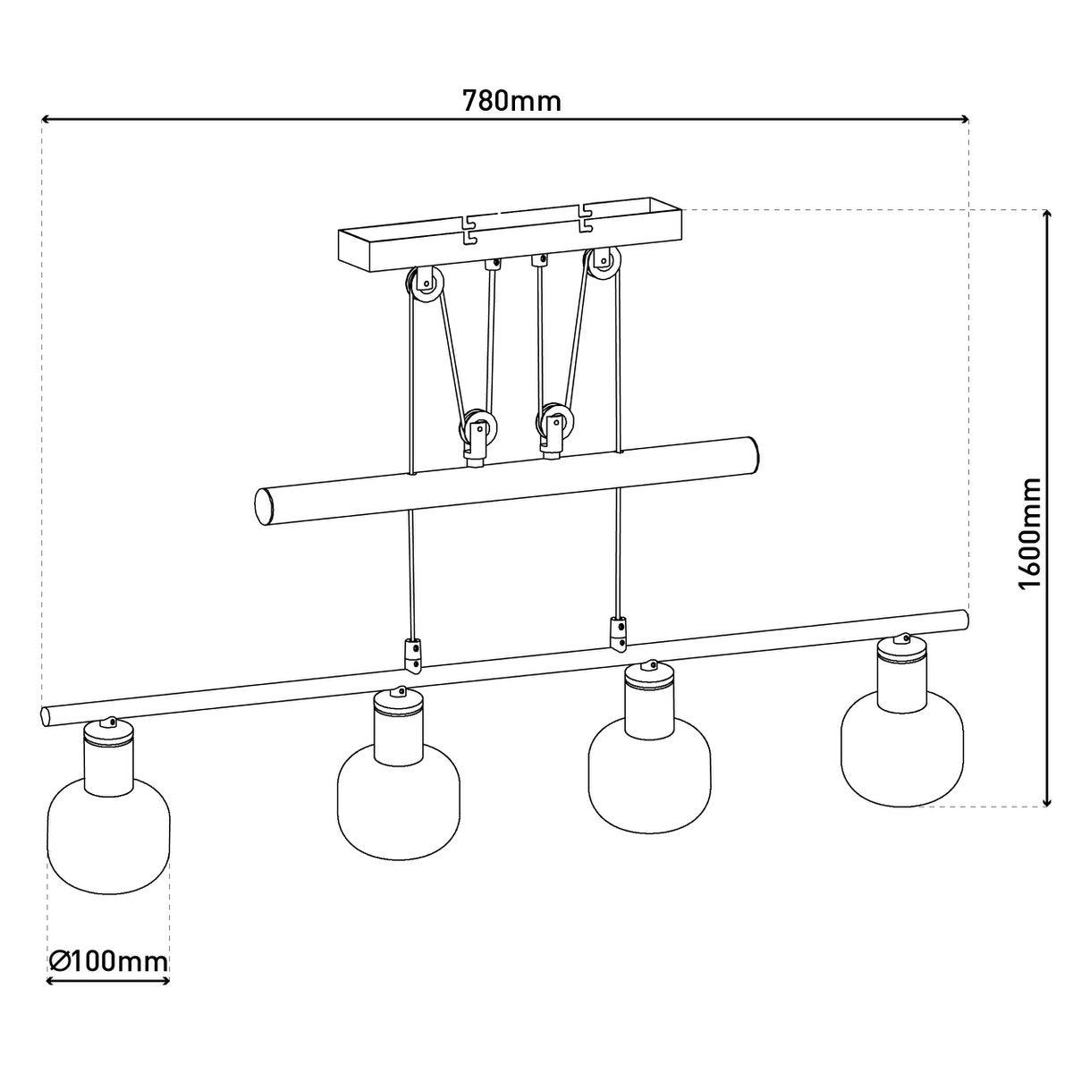 4er Pendelleuchte "FUMOSO", Pendellampe höhenverstellbar aus Metall und Rauchglas in Schwarz,, mit E14-Fassung, für Esszimmer, Wohnzimmer, Diele oder Büro, 78 x 10 cm