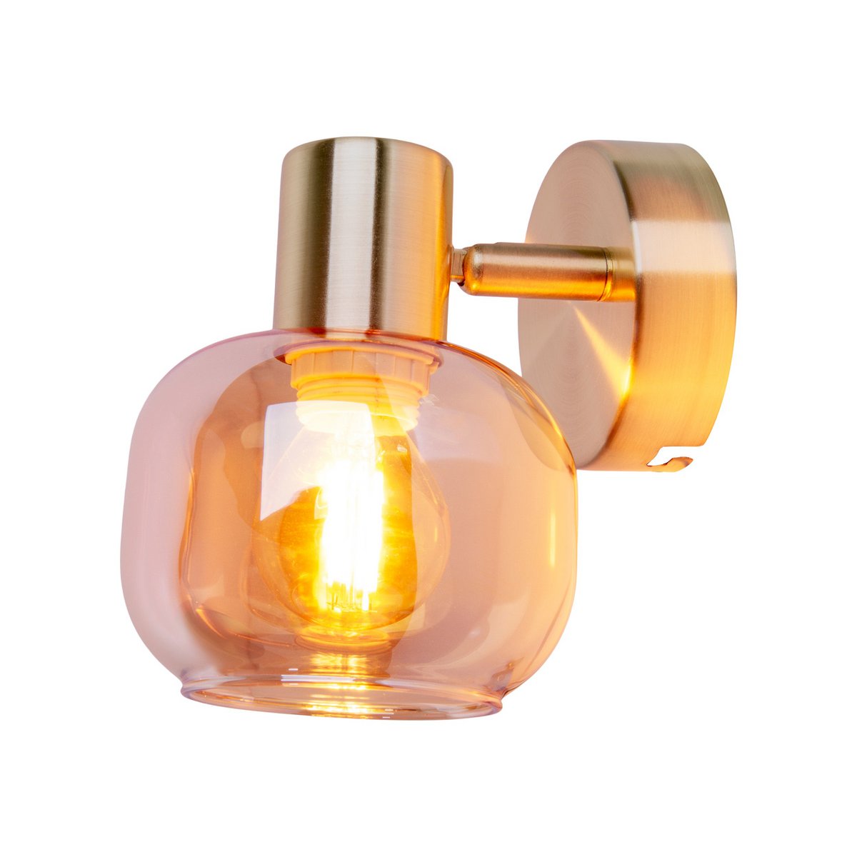Glas-Wand Spot "LIBBY", klassische Wandlampe aus messingfarbenem Metall und getöntem Glas in Amber, mit E14-Fassung, für Esszimmer, Wohnzimmer, Diele oder Büro, 16 cm