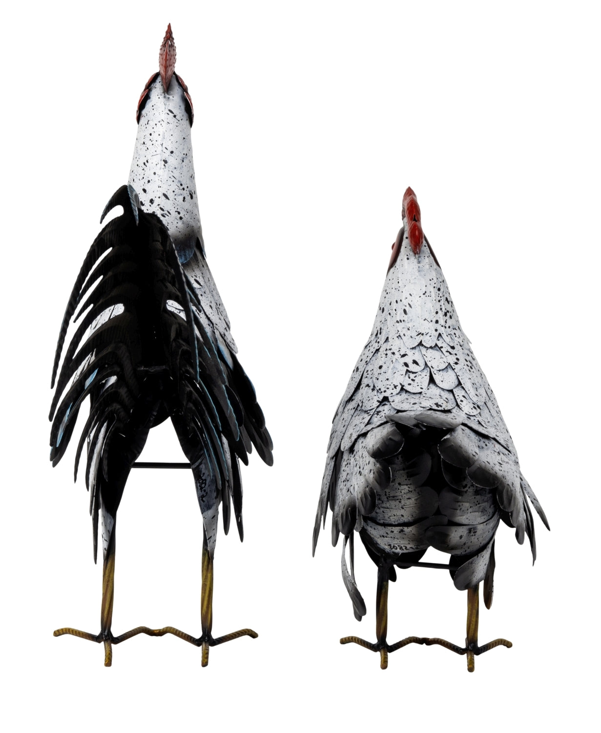 Metall Hahn und Henne Set Cluckia gepunktet stehend Gartenfigur 2er Set