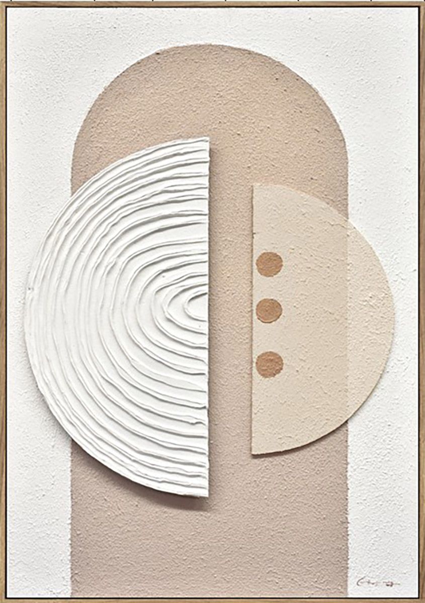 LED Wandbild Carve Modern Abstrakt Creme Weiß 60x90 cm Leinwand