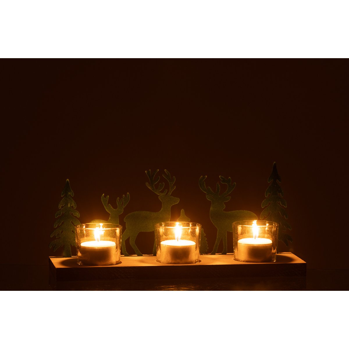 J-Line Teelichthalter 3 Stück Rentier/Bäume Metall/Holz Dunkelgrün