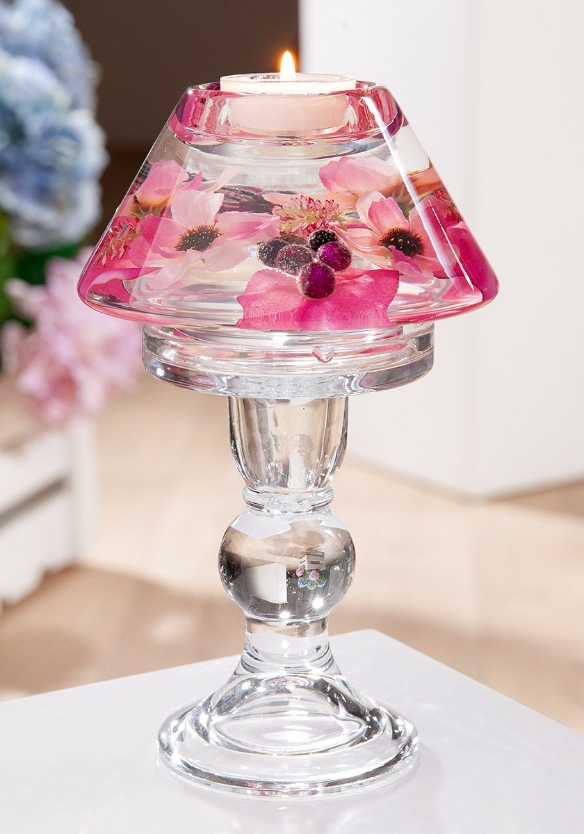 Teelichtleuchter Dreamlight Lampe Memphis Fresh and Flower Glas Pink 20 cm