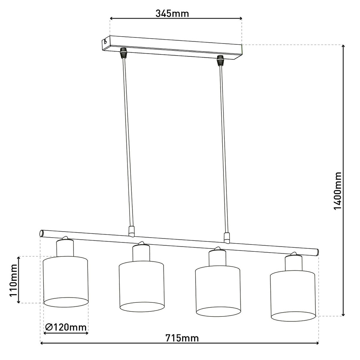 4er Pendelleuchte "MARON" aus Metall satiniert-matt mit Stoffschirmen in Braun, mit E14-Fassung, Lampe für Wohnzimmer oder Esszimmer,71,5 x 12 cm