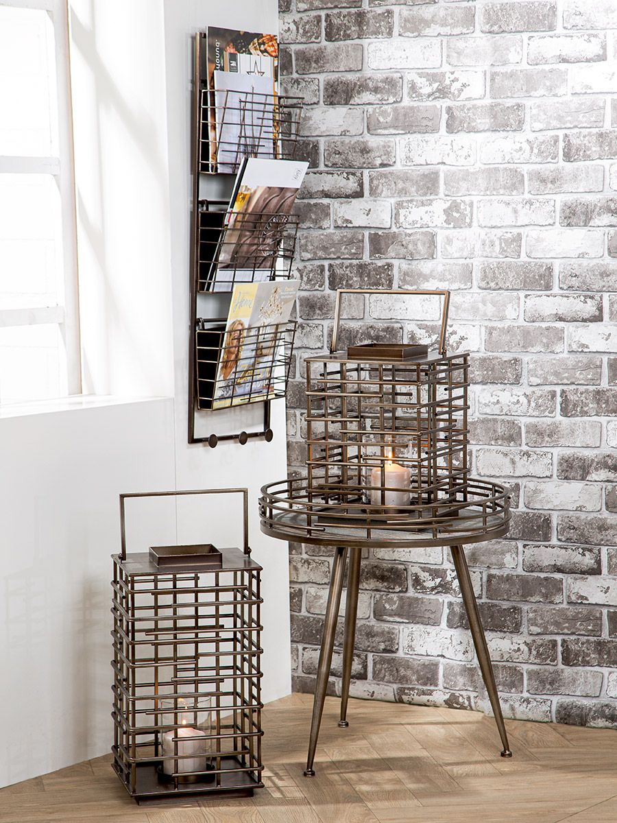 Windlicht Loft Silber Metall mit Glaseinsatz 46,5 cm oder 56,5 cm