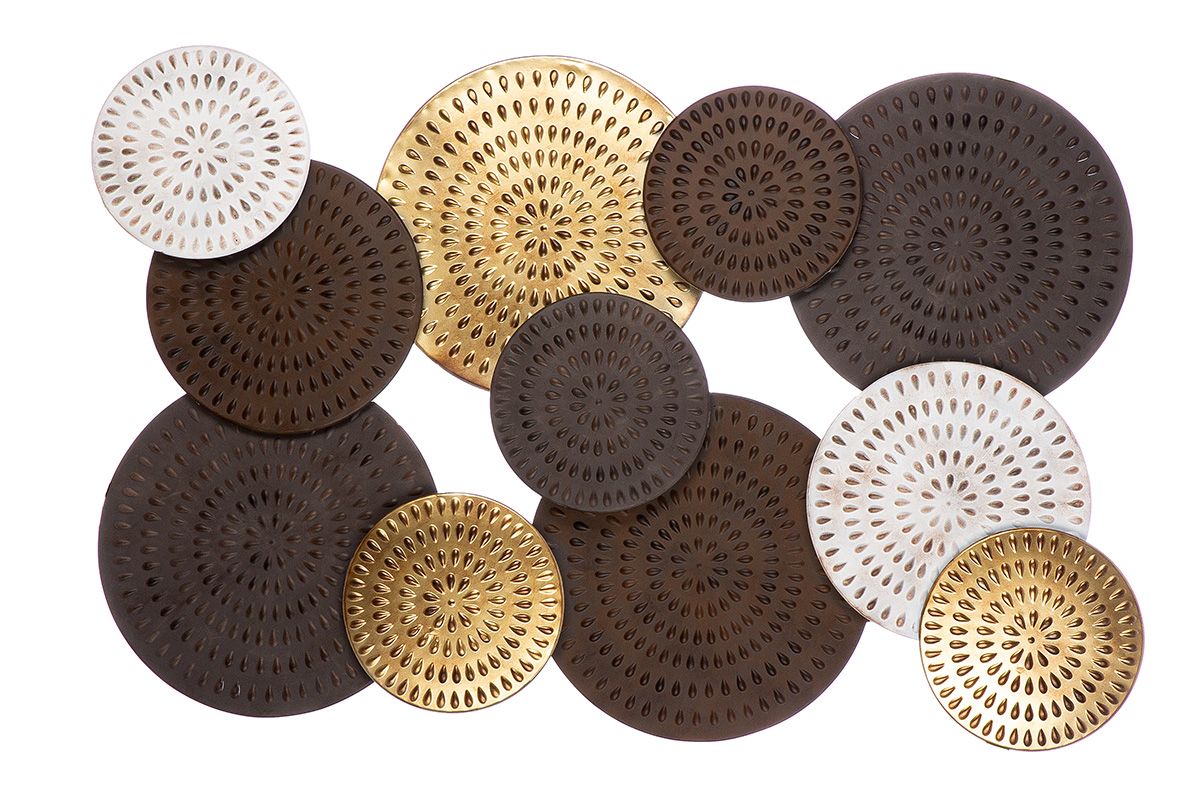 Elegantes Wandrelief 'Tobago' braun/goldfarben/weiß gewischt - Metall, 108 x 69 cm
