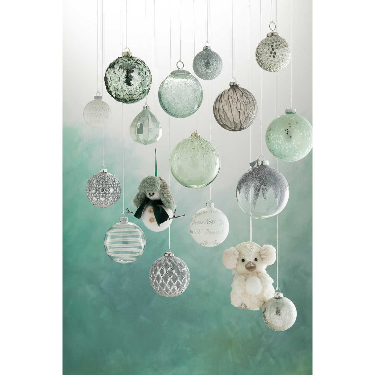 J -Line Christmas Ball Mini Pinsel - Glas - Grau/transparent - l - Box von 4