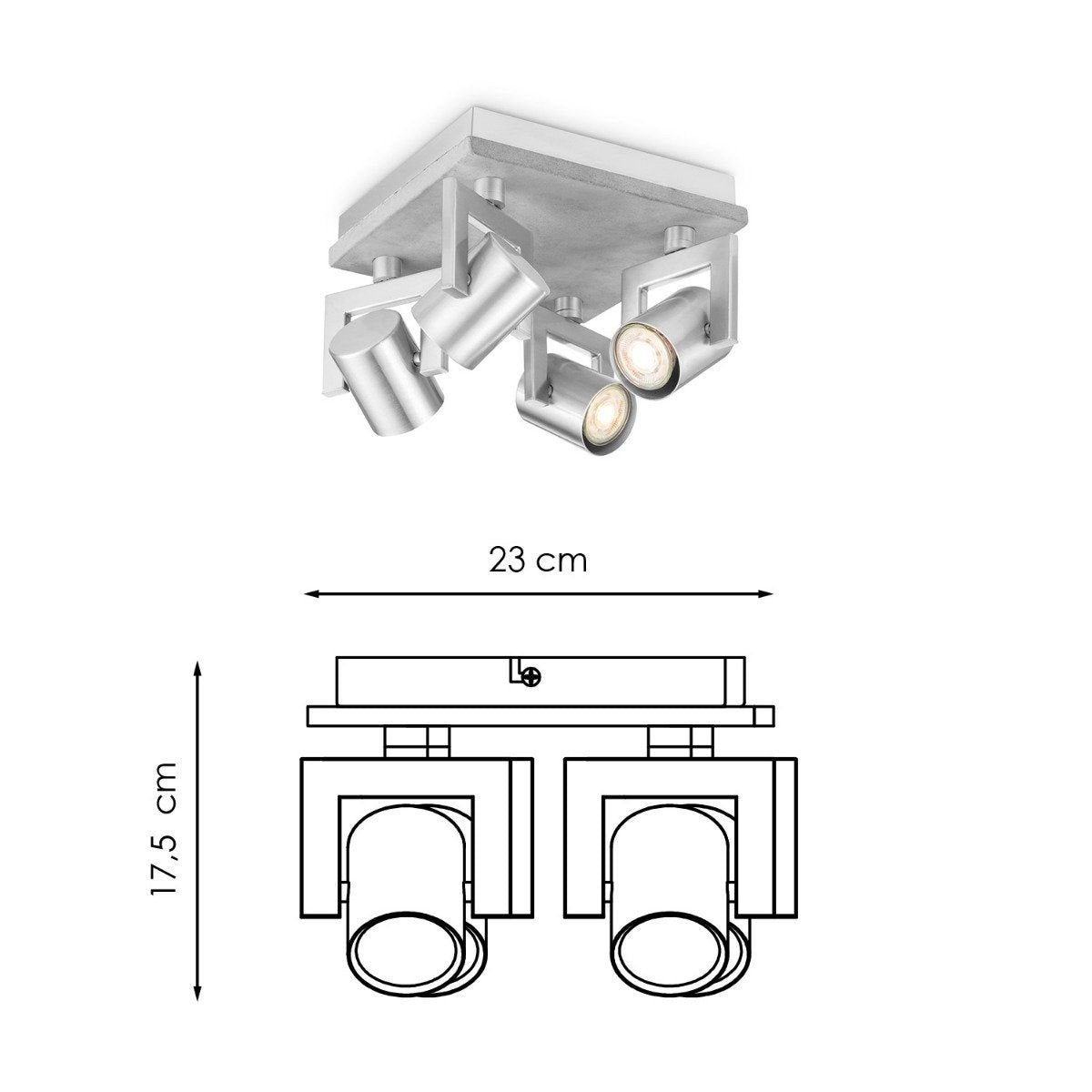 Aufbaustrahler Concrete 4 - inkl. dimmbarer LED-Lampe - Beton