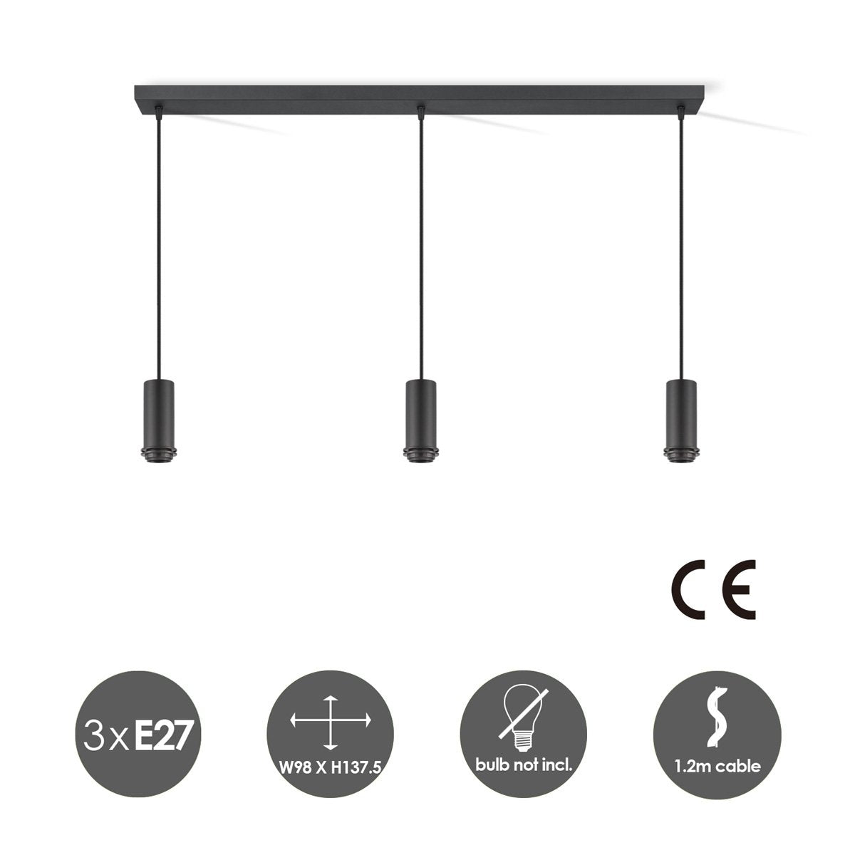 Pendelleuchte Pendel Xxl 98/9,5/137,5 cm – Schwarz