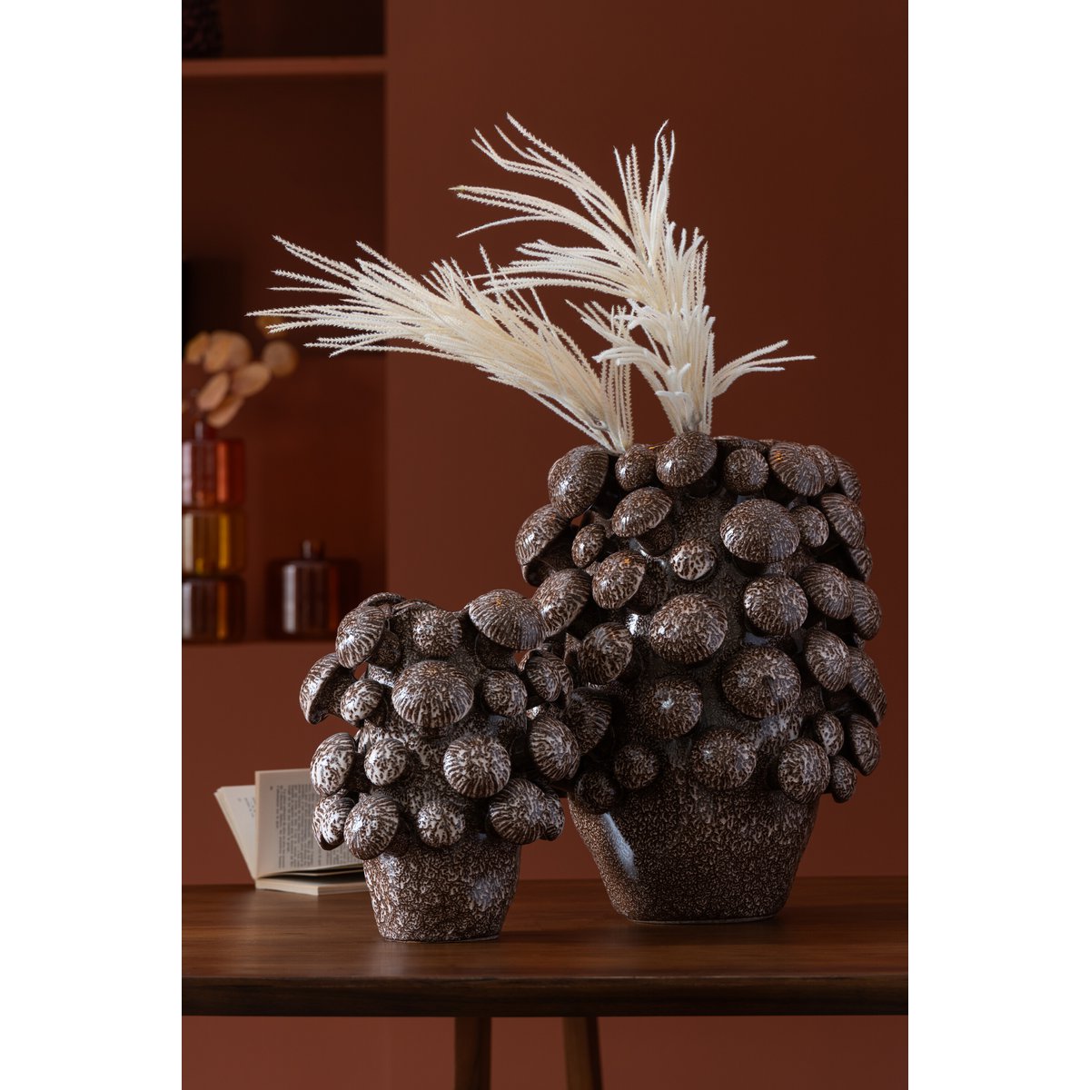 J-Line Vase Pilz Ton braun groß