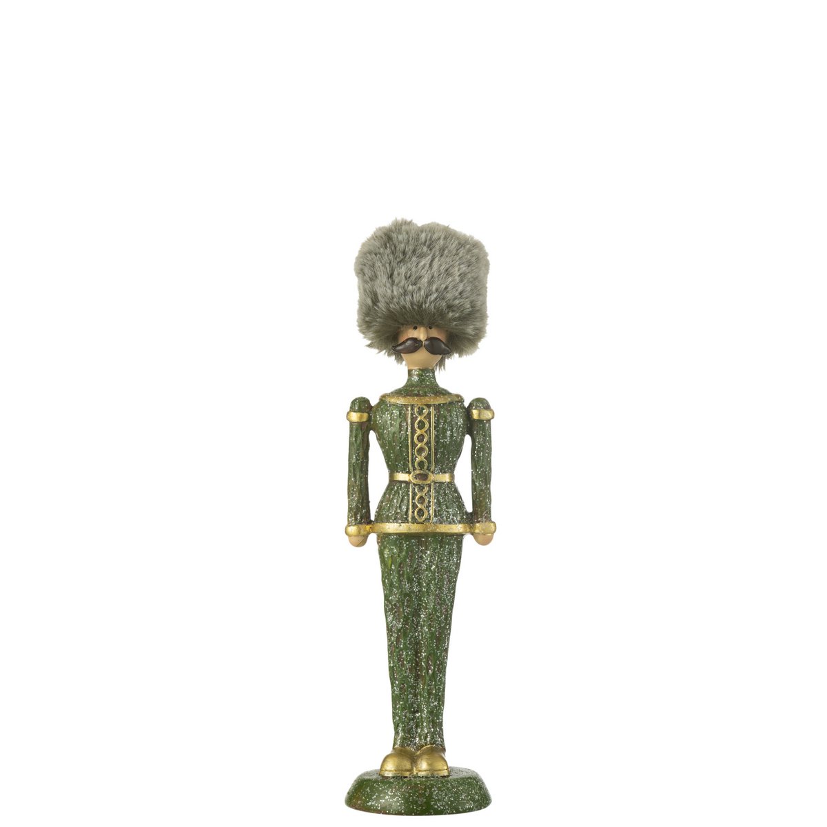 Grüner Nussknacker mit Fellhut und Pailletten – 25 cm Polyresin Figur