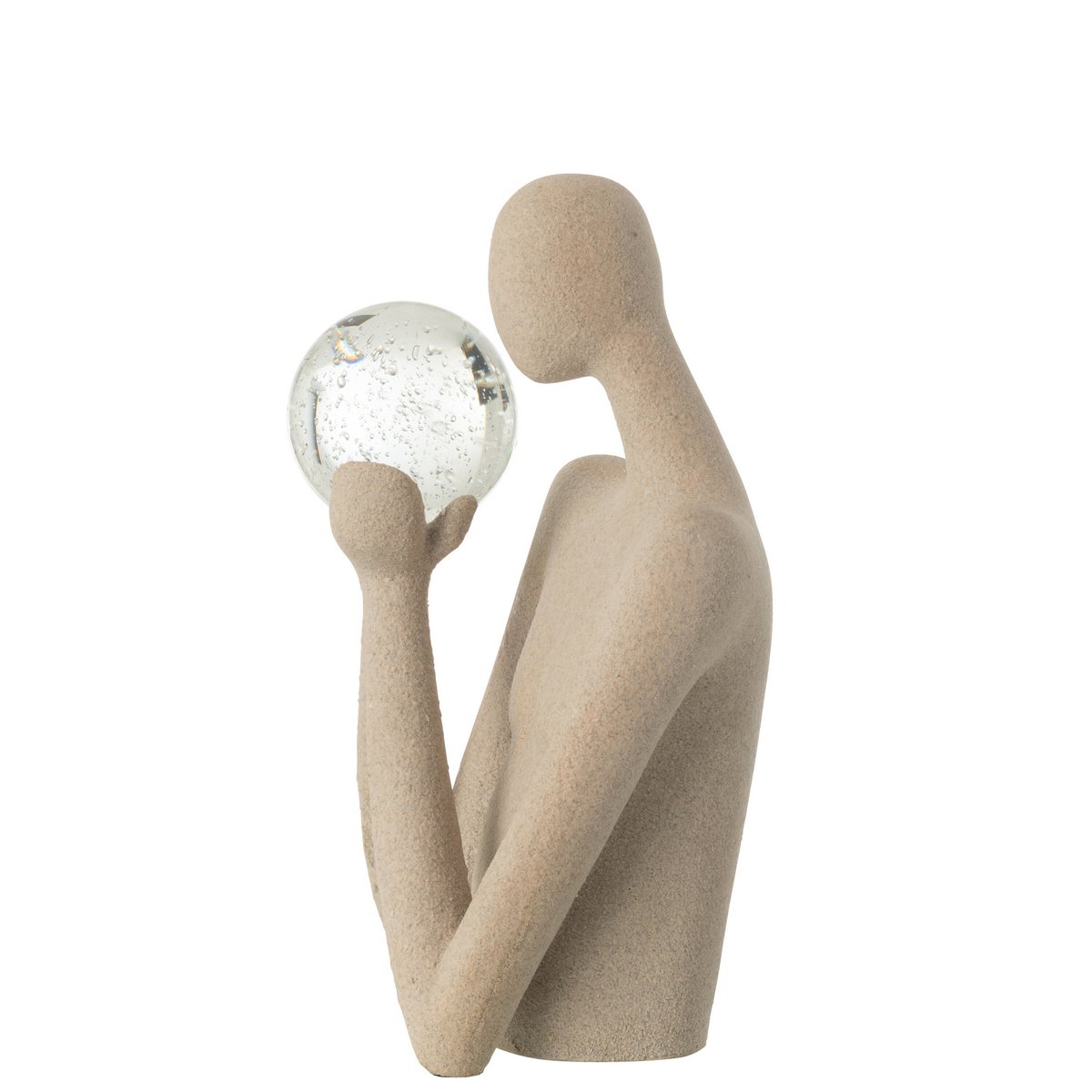 Skulptur Büste mit Glaskugel – Moderne Kunstfigur in Beige
