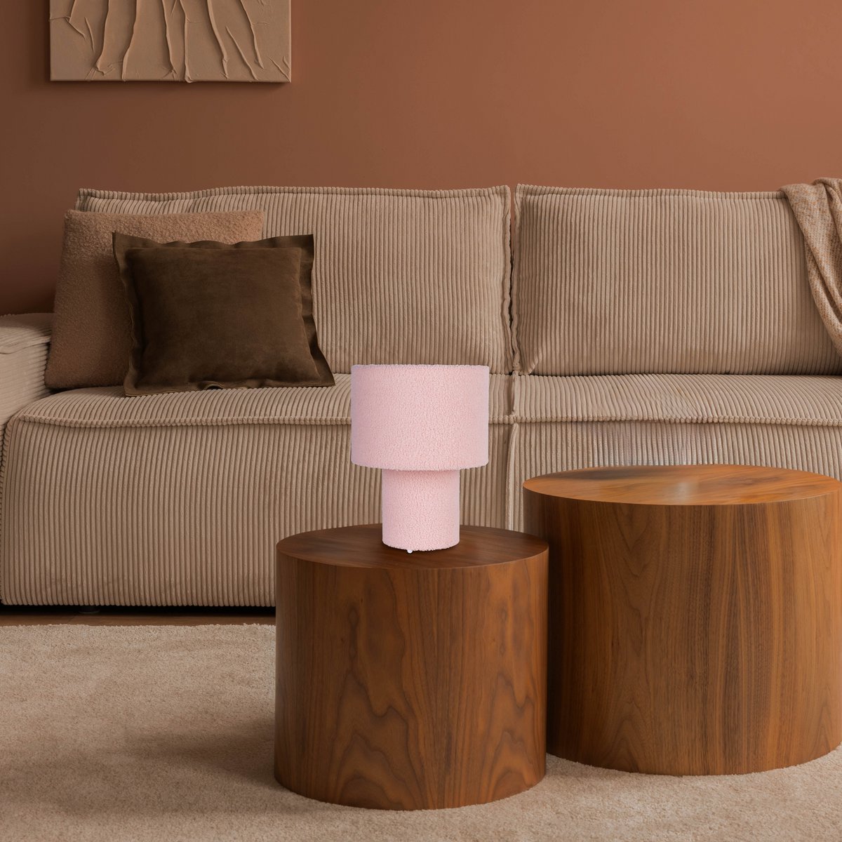 Tischleuchte "FLUFFY" mit Textilschirm und -fuß in Pink, E27, ca. 31 cm hoch