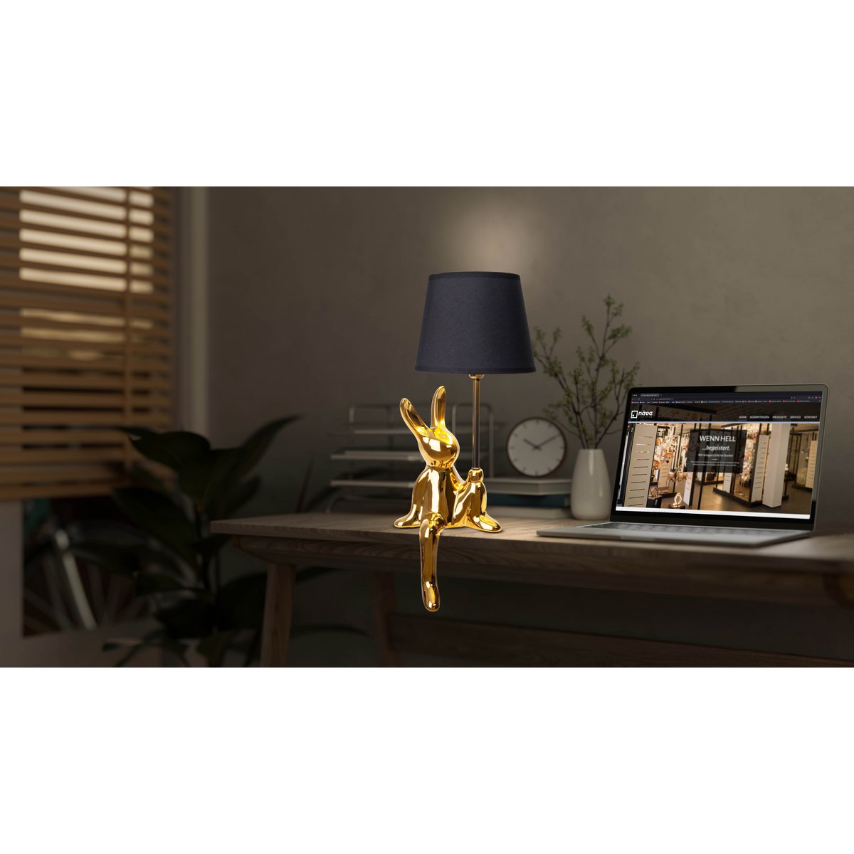 Tischleuchte "HELGE" Ø 18 cm, Höhe ca. 45 cm, aus Keramik in Schwarz und Gold, schwarzer Textilschirm