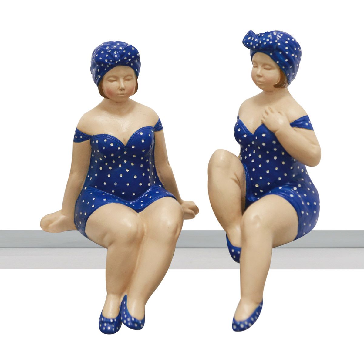 6er Set Poly Figur Becky Blau/Weiß mit Punkten, 13cm - Charmante Dekofiguren