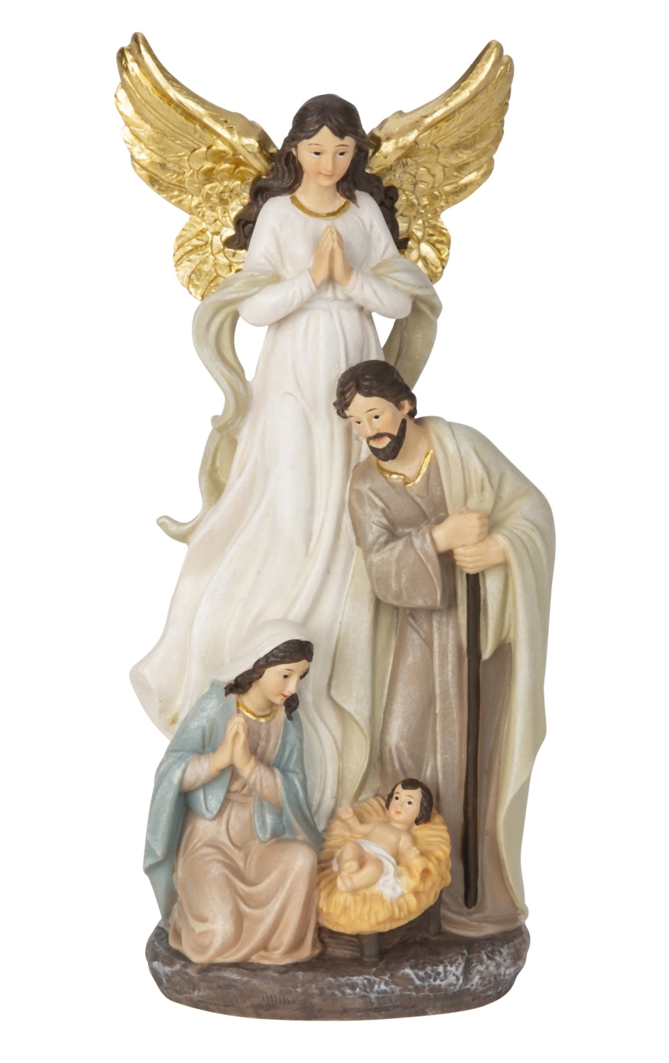 Krippenfigur Heilige Familie mit Engel 20cm Polyresin Weihnachtsdeko