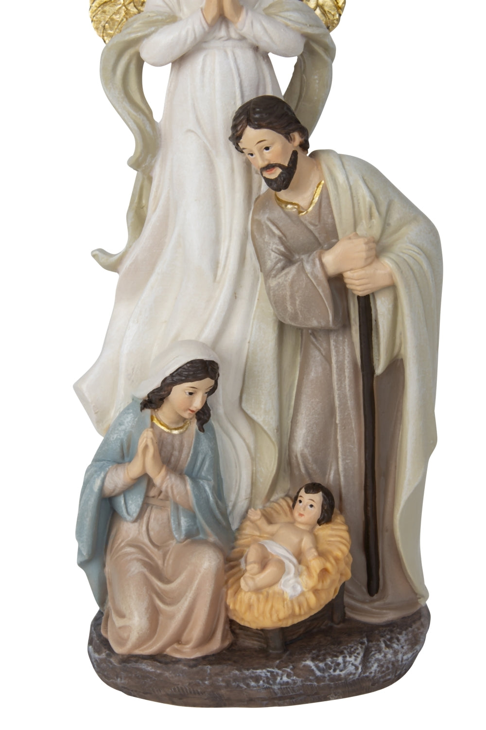 Krippenfigur Heilige Familie mit Engel 20cm Polyresin Weihnachtsdeko